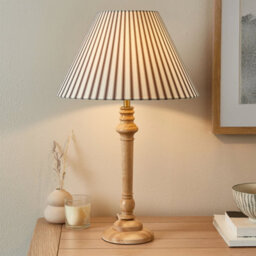 First Choice Lighting Julian - Natural Wood 55Cm Table Lamp With Striped Linen Shade - thumbnail 8