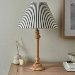 First Choice Lighting Julian - Natural Wood 55Cm Table Lamp With Striped Linen Shade - thumbnail 9