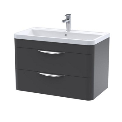 Dezine Nile 800mm 2 Drawer Satin Anthracite Wall Hung Vanity Unit - image 1