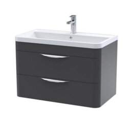 Dezine Nile 800mm 2 Drawer Satin Anthracite Wall Hung Vanity Unit