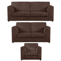 Furnishings For Less UK Luxor Jumbo Cord 3 + 2 + 1 Fabric 3 Piece Sofa Suite - Fullback Chocolate - thumbnail 1
