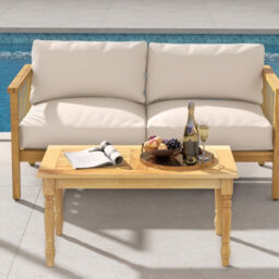 Gainoom Outdoor Indoor Patio Coffee Table Side Table With Solid Teak Wood Structure - thumbnail 4