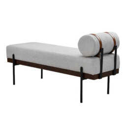 Thehotsale Light Grey Upholstered Chenille Bench With Side Pillow For Living Room,bedroom,hallway,123X42X62Cm - thumbnail 2