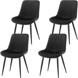 Longtoo Set Of 4 Dining Chairs With Velvet Upholstered Seat & Backrest,stable Metal Legs,modern Stripe Design,black - thumbnail 2