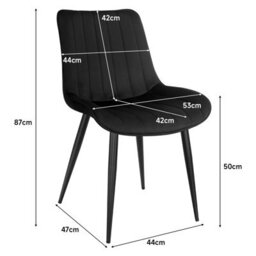 Longtoo Set Of 4 Dining Chairs With Velvet Upholstered Seat & Backrest,stable Metal Legs,modern Stripe Design,black - thumbnail 3