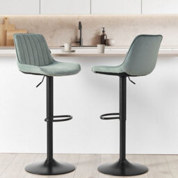Beliani Mint Green Velvet Bar Stool Set Of 2 Height Adjustable Swivel Stools - thumbnail 2