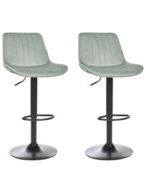 Beliani Mint Green Velvet Bar Stool Set Of 2 Height Adjustable Swivel Stools - thumbnail 3