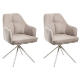 Beliani Set Of 2 Dining Chairs Mira Fabric Taupe