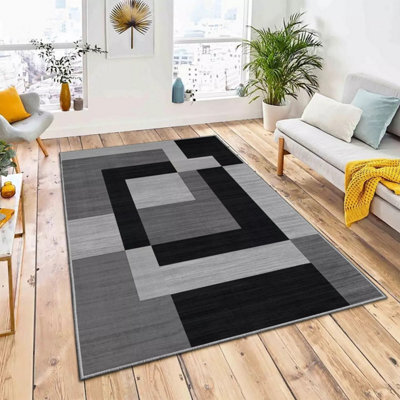 Ameha Non Slip Printed Rug Milo Black Grey  120X170 Cm Hallway Bedroom Area Indoor/outdoor Rugs - image 1