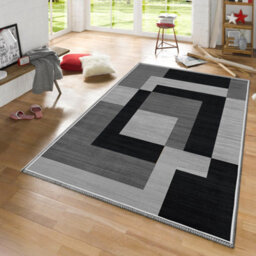 Ameha Non Slip Printed Rug Milo Black Grey  120X170 Cm Hallway Bedroom Area Indoor/outdoor Rugs - thumbnail 5
