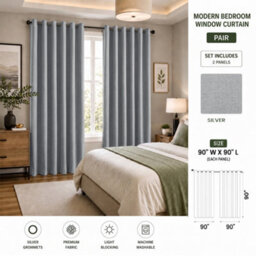 Aspire Homeware Silver Linen 100% Blackout Curtain Thermal Insulated Eyelet Curtain Pair (W)228Cm X (D)228Cm With Tie Back - thumbnail 7