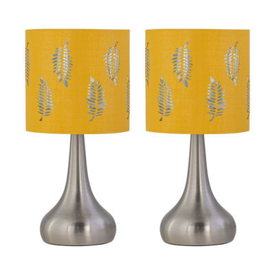 First Choice Lighting Set Of 2 Romana - Brushed Chrome Touch Table Lamps With Ochre Shades - image 1