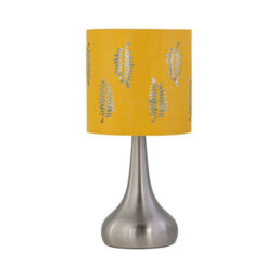 First Choice Lighting Set Of 2 Romana - Brushed Chrome Touch Table Lamps With Ochre Shades - thumbnail 2