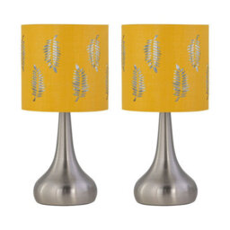 First Choice Lighting Set Of 2 Romana - Brushed Chrome Touch Table Lamps With Ochre Shades