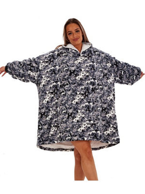 Wearable Hooded Fleece Blanket - Grey Camo, Adult - image 1