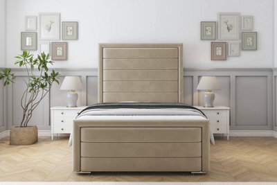 "Sloomy Ashford Almond Coniston Bed Frame With Mattress With 50"" Upholstered Headboard 4' Small Double" - image 1