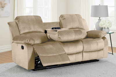 Chenille Fabric Oatmeal Beige 3 Seater Manual Recliner Sofa Valencia - image 1