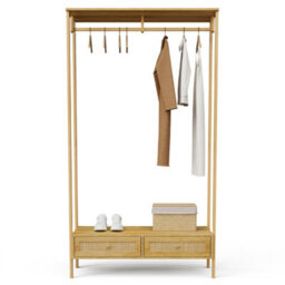 Vonhaus Clothes Rail For Bedroom, Scandi Style Natural Rattan 2 Drawer Organiser, Open Wardrobe Coat Stand, Living Room Storage - thumbnail 9