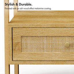 Vonhaus Clothes Rail For Bedroom, Scandi Style Natural Rattan 2 Drawer Organiser, Open Wardrobe Coat Stand, Living Room Storage - thumbnail 5