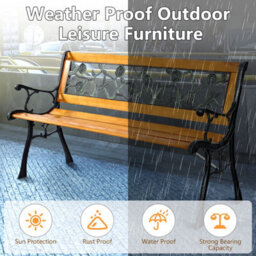 Costway Outdoor Garden Bench Loveseat 2 Seater Park Chair Wood Slats Seat Weather Proof - thumbnail 6