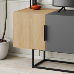 Decortie Tontini Modern Tv Unit Multimedia Centre Oak Anthracite Grey With Storage Tv Cabinet 140Cm - thumbnail 6