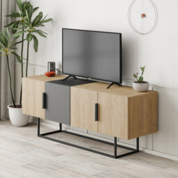 Decortie Tontini Modern Tv Unit Multimedia Centre Oak Anthracite Grey With Storage Tv Cabinet 140Cm - thumbnail 4
