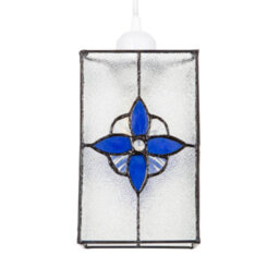 Happy Homewares Traditional Clear Glass Tiffany Style Pendant Light Shade With Royal Blue Panels