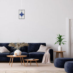 Happy Homewares Traditional Clear Glass Tiffany Style Pendant Light Shade With Royal Blue Panels - thumbnail 7