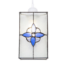 Happy Homewares Traditional Clear Glass Tiffany Style Pendant Light Shade With Royal Blue Panels - thumbnail 2
