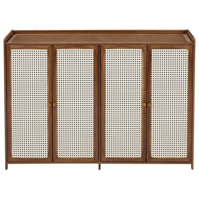 4 Doors Rattan Wooden Shoe Storage Cabinet Cupboard Footwear Stand Rack Unit - image 1