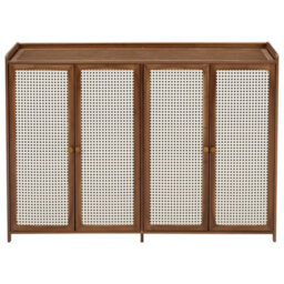 4 Doors Rattan Wooden Shoe Storage Cabinet Cupboard Footwear Stand Rack Unit - thumbnail 1