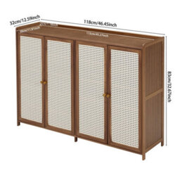 4 Doors Rattan Wooden Shoe Storage Cabinet Cupboard Footwear Stand Rack Unit - thumbnail 2