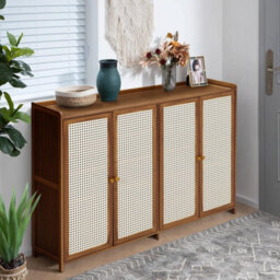 4 Doors Rattan Wooden Shoe Storage Cabinet Cupboard Footwear Stand Rack Unit - thumbnail 6