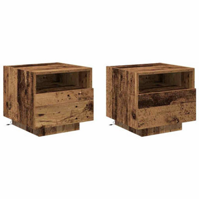Berkfield Modern Bedside Cabinets With Led Lights 2 Pcs Old Wood 40X39X37 Cm
