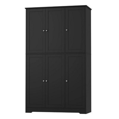 Black Kitchen Cupboard Tall Kitchen Cabinets With 6 Doors Pantry Cupboard 180X106X37Cm - image 1
