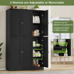Black Kitchen Cupboard Tall Kitchen Cabinets With 6 Doors Pantry Cupboard 180X106X37Cm - thumbnail 5