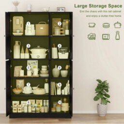 Black Kitchen Cupboard Tall Kitchen Cabinets With 6 Doors Pantry Cupboard 180X106X37Cm - thumbnail 4