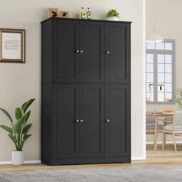 Black Kitchen Cupboard Tall Kitchen Cabinets With 6 Doors Pantry Cupboard 180X106X37Cm - thumbnail 3