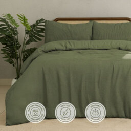 MHG Living Chunky Waffle Duvet Cover Set - Polycotton Blend, Button Fastening - (Single, Olive Green) - thumbnail 8