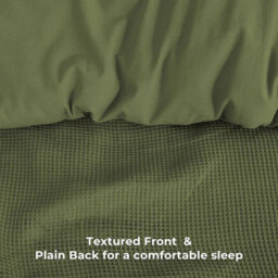 MHG Living Chunky Waffle Duvet Cover Set - Polycotton Blend, Button Fastening - (Single, Olive Green) - thumbnail 6