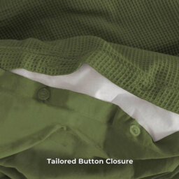 MHG Living Chunky Waffle Duvet Cover Set - Polycotton Blend, Button Fastening - (Single, Olive Green) - thumbnail 4