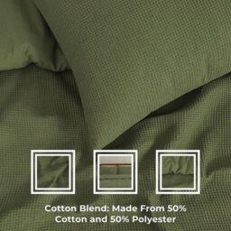 MHG Living Chunky Waffle Duvet Cover Set - Polycotton Blend, Button Fastening - (Single, Olive Green) - thumbnail 3