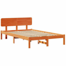Berkfield Bed Frame With Headboard Wax Brown 135X190 Cm Solid Pine Wood - thumbnail 2