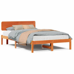 Berkfield Bed Frame With Headboard Wax Brown 135X190 Cm Solid Pine Wood - thumbnail 4
