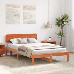 Berkfield Bed Frame With Headboard Wax Brown 135X190 Cm Solid Pine Wood - thumbnail 5
