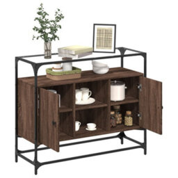 Berkfield Sideboard With Glass Top Brown Oak 98X35X81 Cm Engineered Wood - thumbnail 3