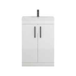 Royal Bathrooms Turin Gloss White 600mm Floor Standing Vanity Unit 2 Door With Mid-Edge Basin Sink & Matt Black Handles - thumbnail 6