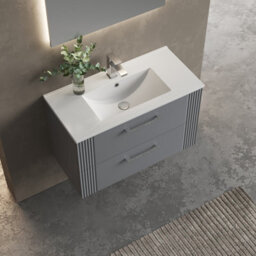 Balterley Belvide Partial Fluted 2 Drawer Wall Hung Vanity Unit With 1 Tap Hole Minimalist Basin - 800mm - Satin Grey - thumbnail 3