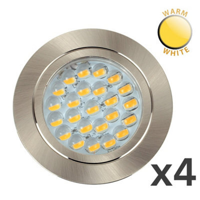 Valuelights Downlight Caravan Brushed Chrome Fixed Light Fitting 4 Pack With Integrated Warm White Bulbs