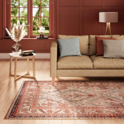 Loomed Neutral Terracotta Beige Vintage Distressed Washable Living Room Area Rug 200Cm X 290Cm - thumbnail 3